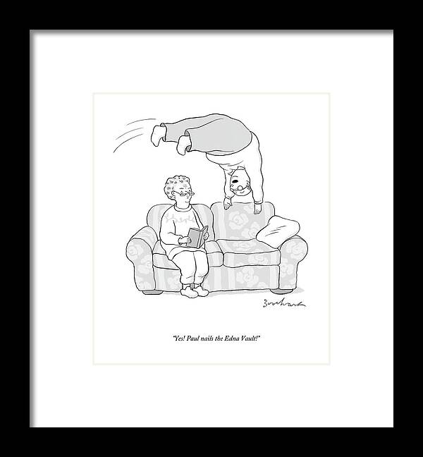 Couch Framed Print featuring the drawing Yes! Paul Nails The Edna Vault! by David Borchart