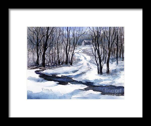 Snow Framed Print featuring the painting Up on the Hill by Virginia Potter