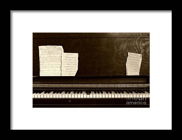 Upright Piano Framed Print featuring the photograph Upright Piano with Religious Sheet Music by John Harmon