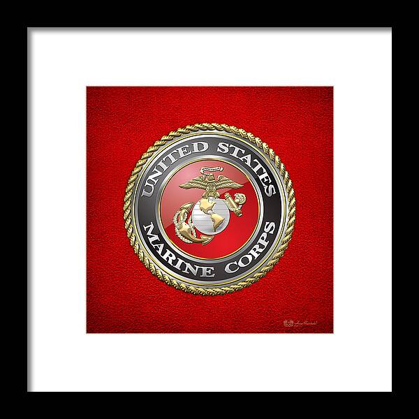 'military Insignia & Heraldry 3d' Collection By Serge Averbukh Framed Print featuring the digital art U. S. Marine Corps - U S M C Emblem by Serge Averbukh