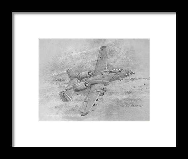 A-10 Framed Print featuring the drawing USAF Fairchild-Republic A-10 Warthog by Jim Hubbard
