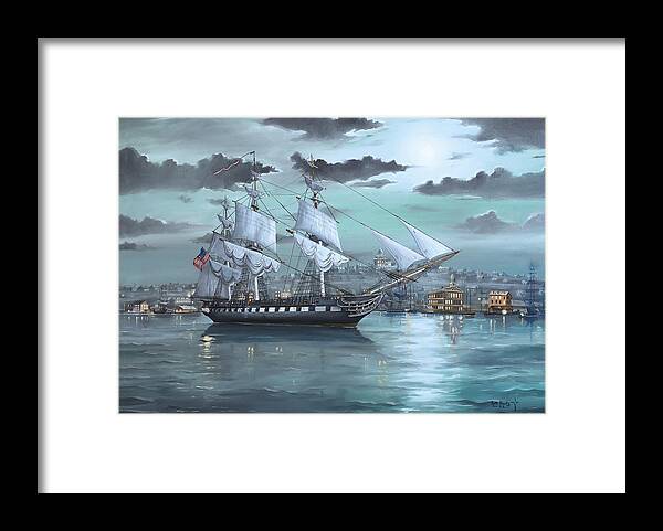 Uss Constitution Framed Print featuring the painting USS Constitution in Boston Harbor 1812 by Scott Hoarty