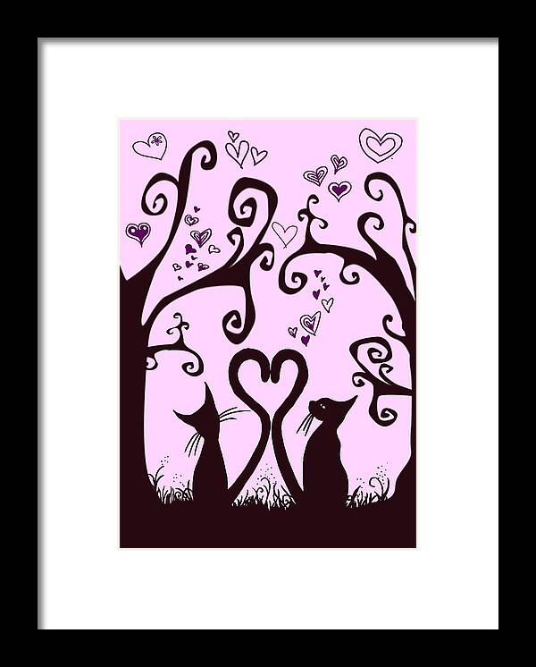 Valentine-cats Poser Framed Print featuring the painting Valentine Cats by MotionAge Designs
