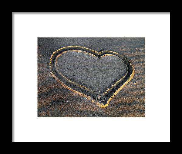 Valentine's Day Framed Print featuring the photograph Valentine's Day - Sand Heart by Daliana Pacuraru