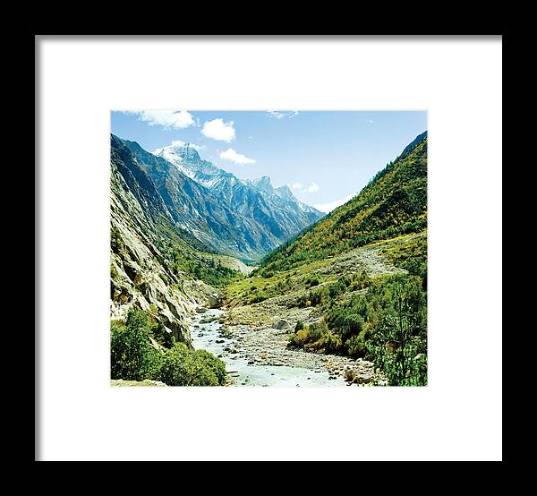 Valley Framed Print featuring the photograph Valley of river Ganga in Himalyas mountain by Raimond Klavins