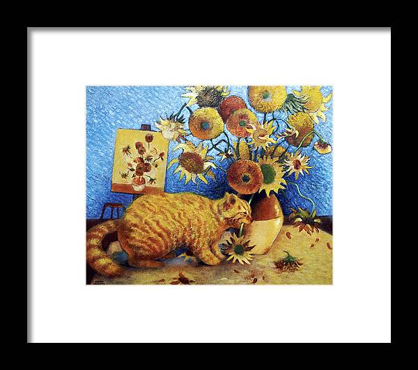 Cat Art Framed Print featuring the painting Van Gogh's Bad Cat by Eve Riser Roberts