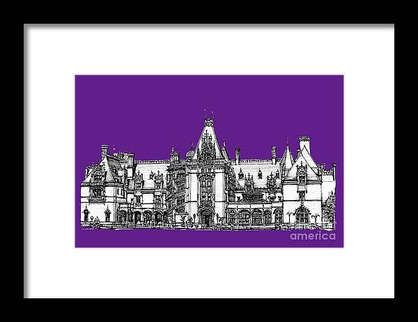 Purple Framed Print featuring the drawing Vanderbilt's Biltmore in Purple by Adendorff Design
