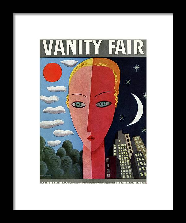 Illustration Framed Print featuring the photograph Vanity Fair Cover Featuring A Woman's Face Split by Miguel Covarrubias