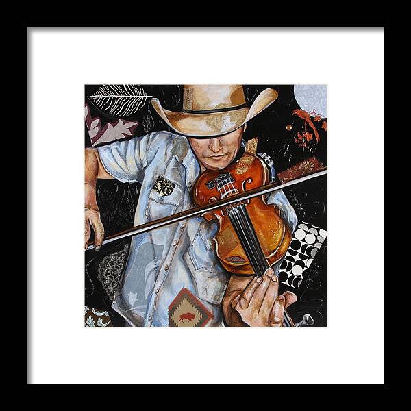 Cowboy Art Framed Print featuring the mixed media Vaquero de the Fiddle by Katia Von Kral