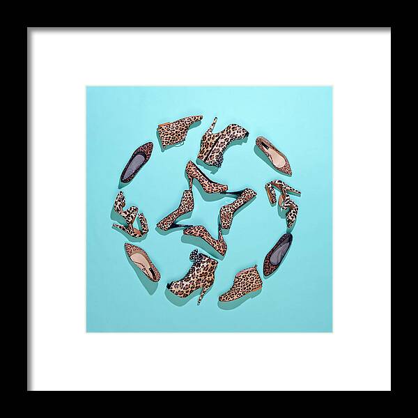 Stiletto Framed Print featuring the photograph Various Leopard Print Shoes Arranged In by Fstop Images - Larry Washburn