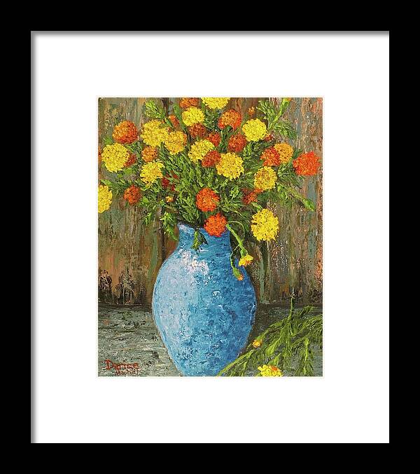 Impressionistic Framed Print featuring the painting Vase of Marigolds by Darice Machel McGuire