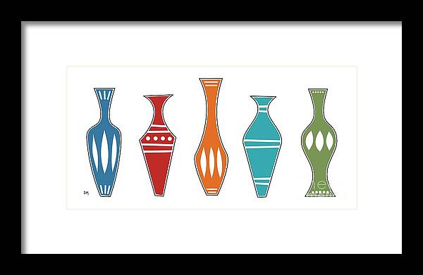 Mid Century Modern Framed Print featuring the digital art Vases by Donna Mibus