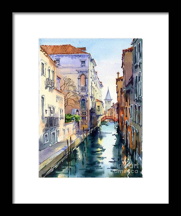 Venetian Canal Framed Print featuring the painting Venetian Canal V by Maria Rabinky