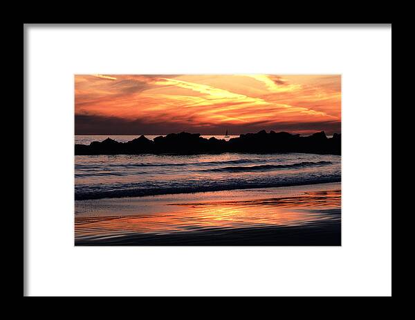 Meditative Framed Print featuring the photograph Venice Beach Breaker Orange Yellow Sunset by Tom Wurl