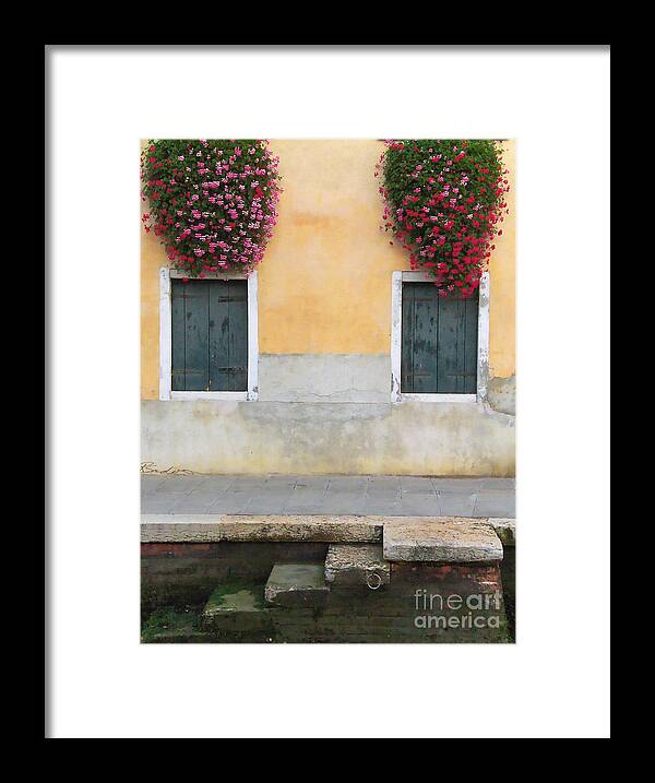 Venice Framed Print featuring the painting Venice Canal Shutters with Window Flowers by Robyn Saunders
