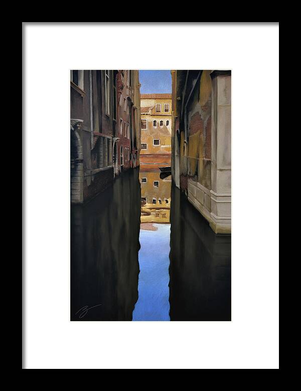 Pastel Framed Print featuring the pastel Venice Reflections - Pastel by Ben Kotyuk