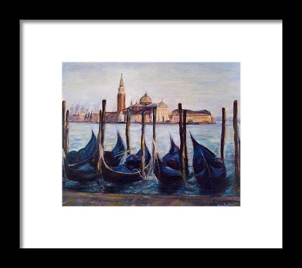 Venice Framed Print featuring the painting Venice Through the Gondolas Italy Painting by Quin Sweetman