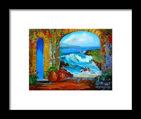 Garden Framed Print featuring the painting Veranda Ocean View by Jenny Lee