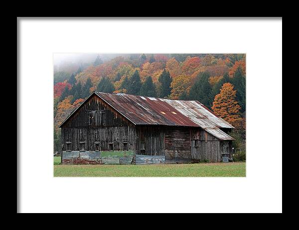 New Framed Print featuring the photograph Vermont Barn and Fall Foliage  by Juergen Roth