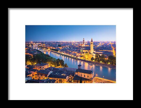 Gothic Style Framed Print featuring the photograph Verona At Night by Spooh