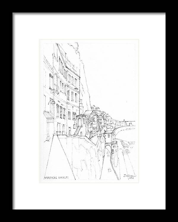Amalfi Framed Print featuring the drawing Vertical Amalfi Pencil and Ink Sketch by Dai Wynn