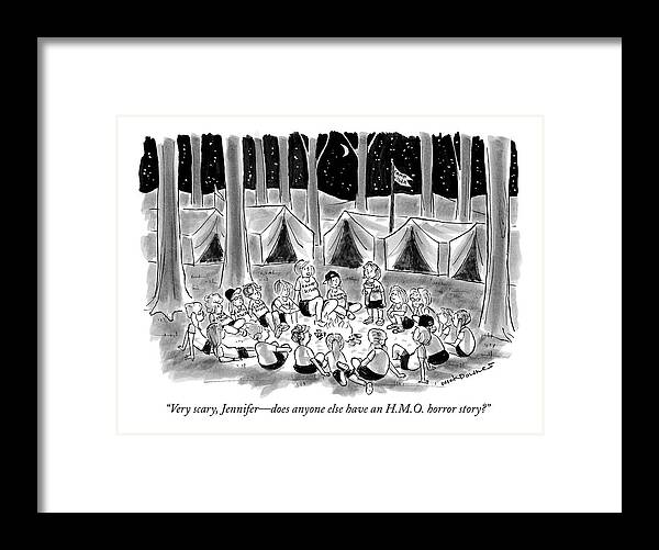 Camping Framed Print featuring the drawing Very Scary, Jennifer - Does Anyone Else Have An by Nick Downes