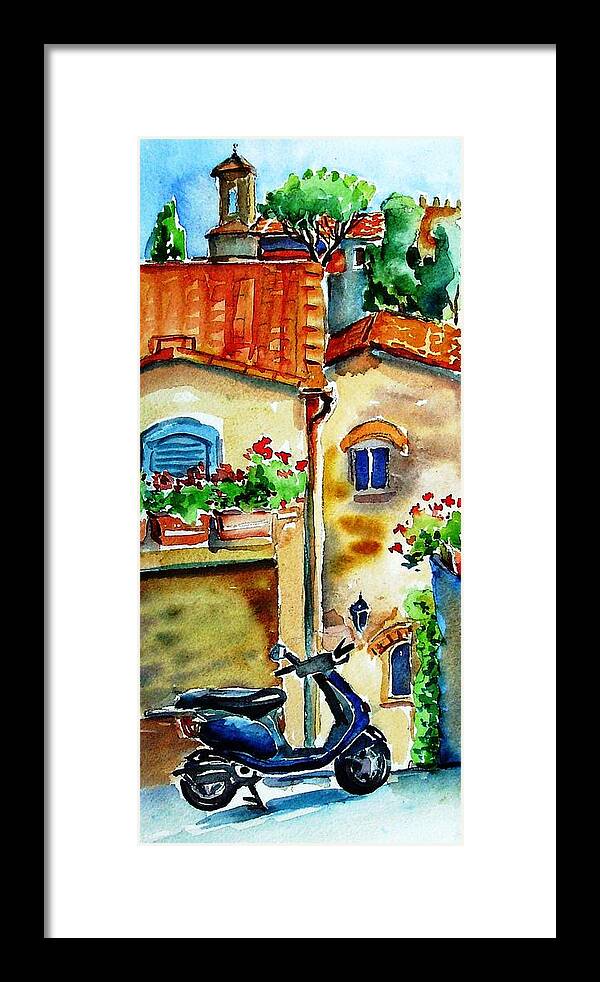 Tuscany Framed Print featuring the painting Vespa in Tuscany by Trudi Doyle