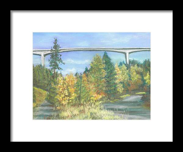 Pastel Painting Framed Print featuring the pastel Veterans Memorial Bridge in Coeur d'Alene by Harriett Masterson