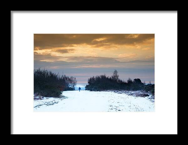 Winter Framed Print featuring the photograph Vibrant Winter sunrise landscape over snow covered countryside by Matthew Gibson