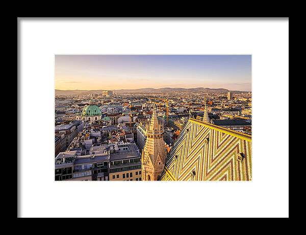 Scenics Framed Print featuring the photograph Vienna City View at Twilight from St Stephen's Cathedral by Pintai Suchachaisri