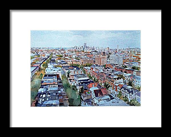 Park Slope Framed Print featuring the painting View from Penthouse Prospect Park West by Nancy Wait