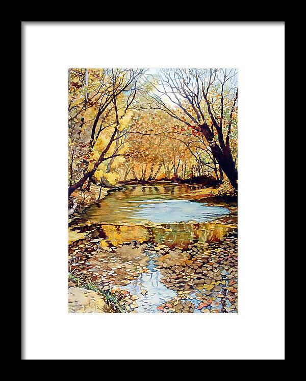 Watercolor Framed Print featuring the painting View from the covered bridge by Mick Williams