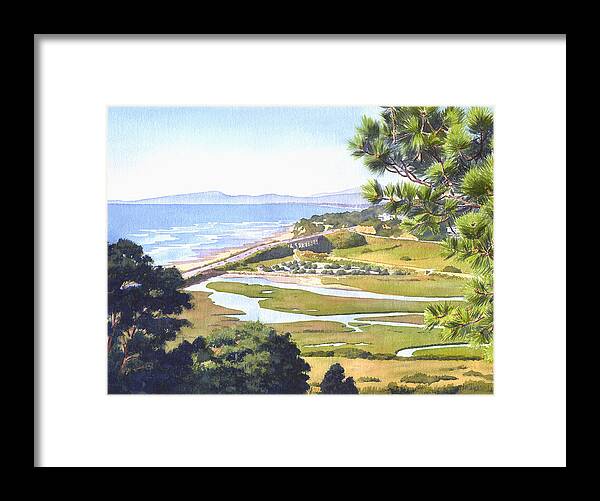 Torrey Pines Framed Print featuring the painting View from Torrey Pines Del Mar by Mary Helmreich