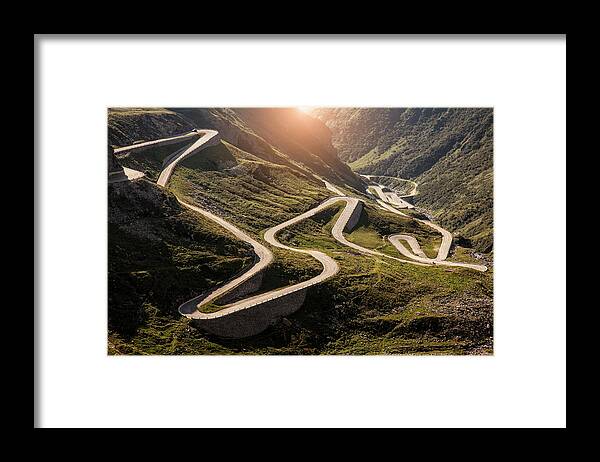 Tranquility Framed Print featuring the photograph View Of Old Road To Gotthard Pass by Walter Zerla