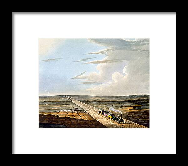 Steam Engine Framed Print featuring the drawing View Of The Railway Across Chat Moss by Thomas Talbot Bury
