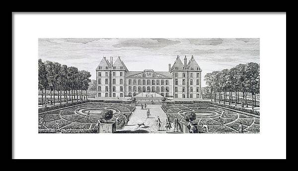 Garden Framed Print featuring the drawing View of the Royal Chateau of Saint Maur from the garden by Jacques Rigaud