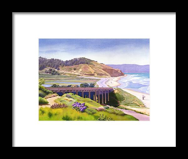 Landscape Framed Print featuring the painting View of Torrey Pines by Mary Helmreich