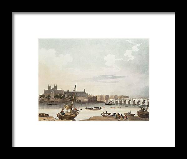 Rowing Boats Framed Print featuring the photograph View Of Westminster And The Bridge Wc On Paper by English School