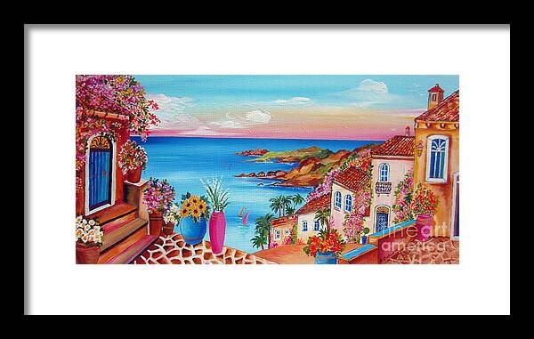 Amalfi Framed Print featuring the painting Village Along The Amalfi Coast by Roberto Gagliardi
