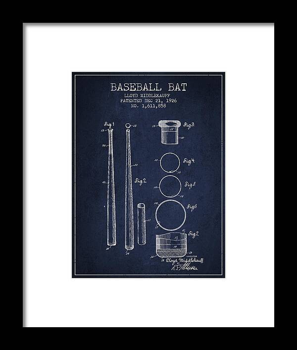 Baseball Bat Framed Print featuring the digital art Vintage Baseball Bat Patent from 1926 by Aged Pixel