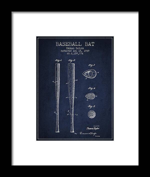Baseball Bat Framed Print featuring the digital art Vintage Baseball Bat Patent from 1939 by Aged Pixel