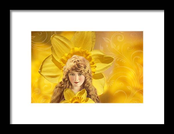 Vintage Collage Framed Print featuring the photograph Vintage Collage - Woman and Daffodils by Peggy Collins
