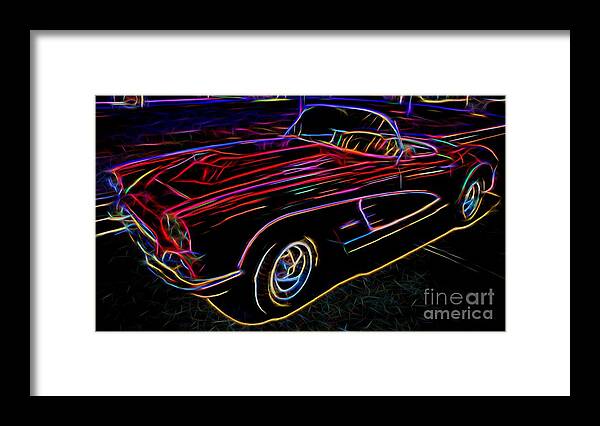 Corvette Framed Print featuring the photograph Vintage Corvette - Classic Car - Neon by Gary Whitton