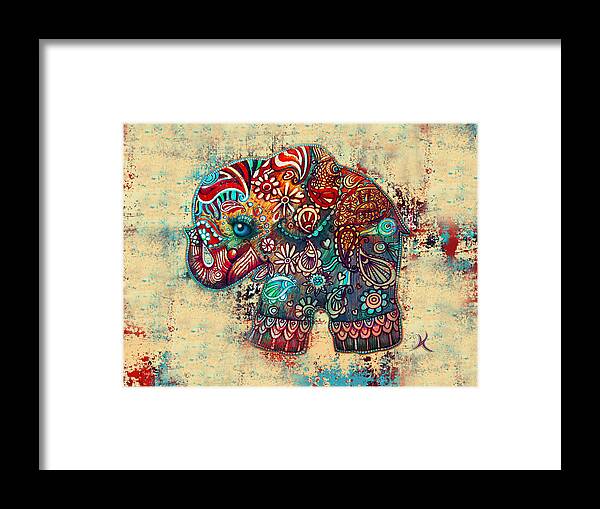 Elephant Mask Framed Print featuring the painting Vintage Elephant by Karin Taylor