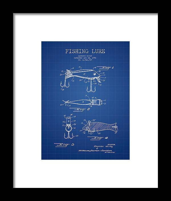 Vintage Fishing Lure Patent from 1956 - Blueprint Framed Print by