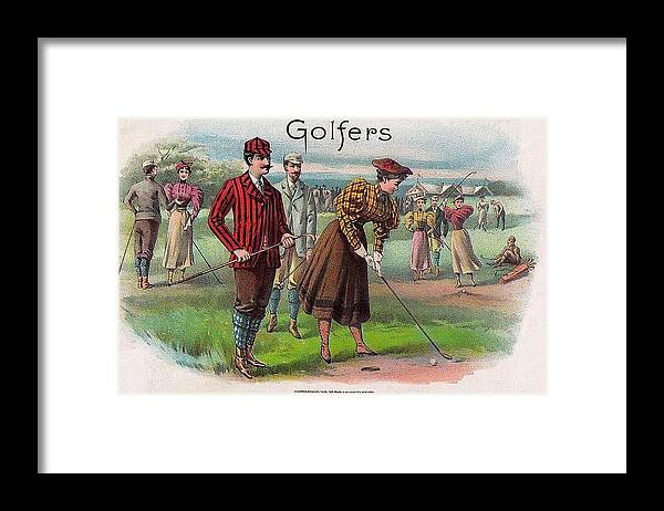 Vintage Golfers Framed Print featuring the digital art Vintage Golfers by Maciek Froncisz