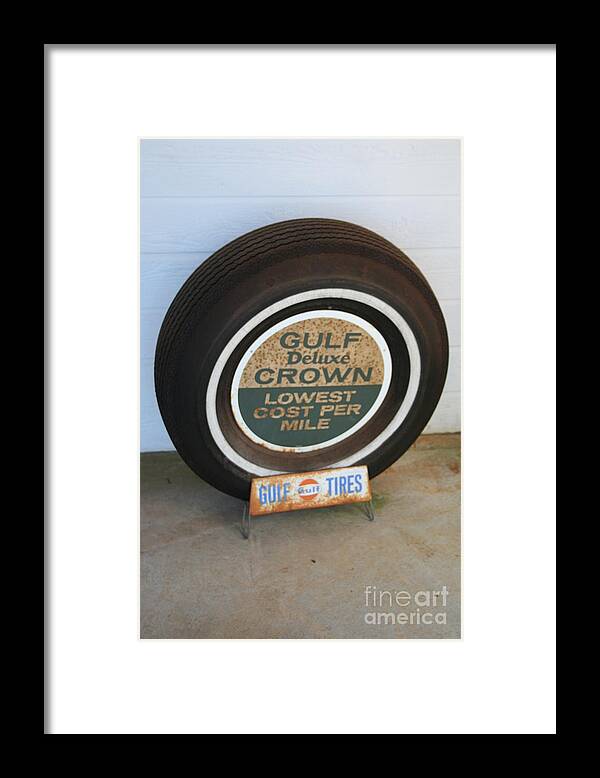 Tire Framed Print featuring the photograph Vintage Gulf Tire with Ad Plate by Lesa Fine