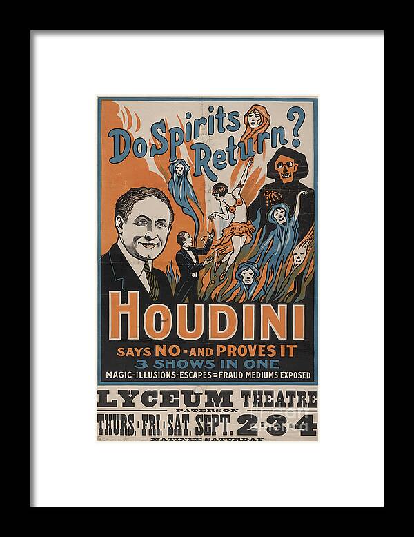 Houdini Framed Print featuring the photograph Vintage Houdini Poster by Action