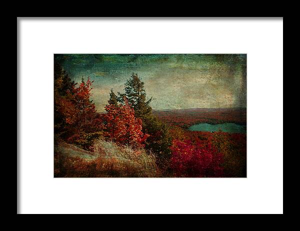 Red Framed Print featuring the photograph Vintage Inspired Adirondack Mountains in Fall Colors by Brooke T Ryan