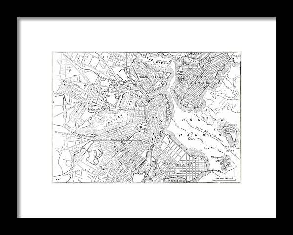 Boston Framed Print featuring the photograph Vintage Map of Boston 1878 by Adam Shaw